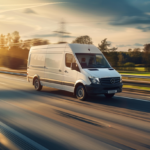 Witte bestelbus rijdt over de snelweg als voorbeeld van flexibel transport voor ondernemers.